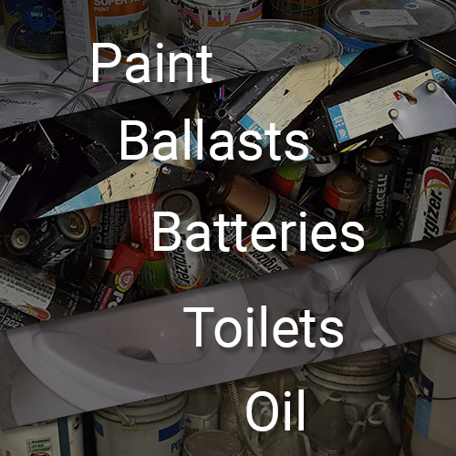 images of all toilets, batteries, bulbs, paints, and oil